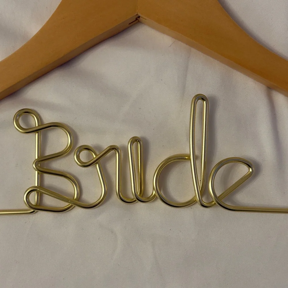 “Bride” Custom Gold Wire & Wood Wedding Dress Hanger
